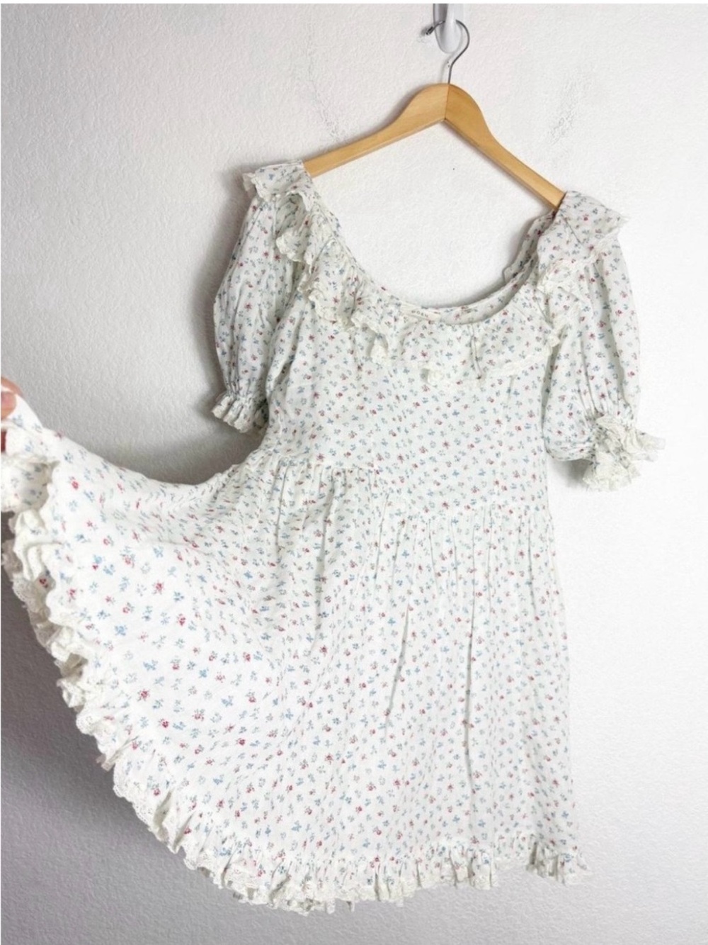 DÔEN Blume Dress White Floral Mini Dress 100% Ramie - Picture 3 of 5